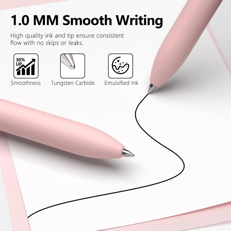 InkSlick 9 Pcs Black Ballpoint Pens - 1.0mm Medium Point Smooth Writing Black Ink Ball Point Pens | High-end Long Lasting Retractable Pen for School, Home, Office (6 Pens with 3 Refills) - Image 2